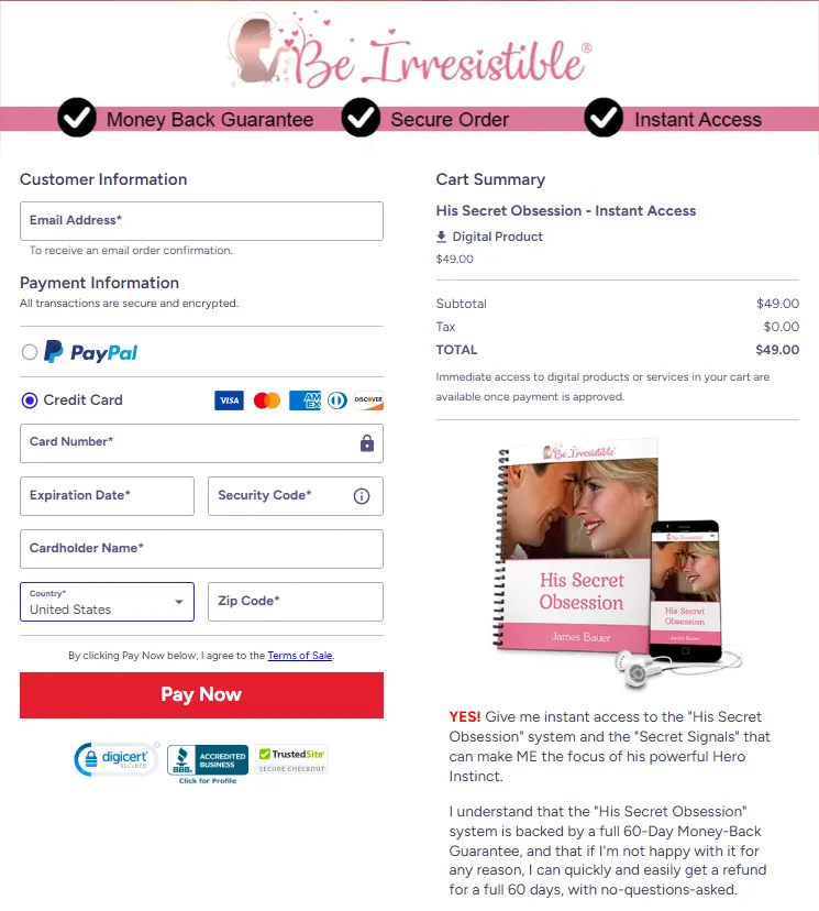 His Secret Obsession checkout page